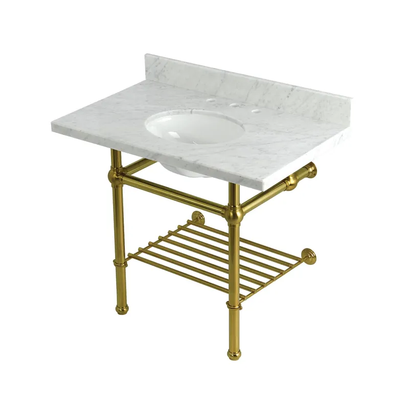 Kingston Brass Templeton 36" Rectangular Brass, Marble Console Bathroom Sink with Overflow and 3 Faucet Holes at 8" Centers Grab Now