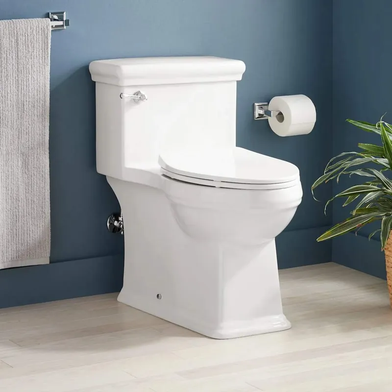 Low Price Signature Hardware Key West 1.28 GPF One Piece Elongated Skirted Chair Height Toilet - Seat Included