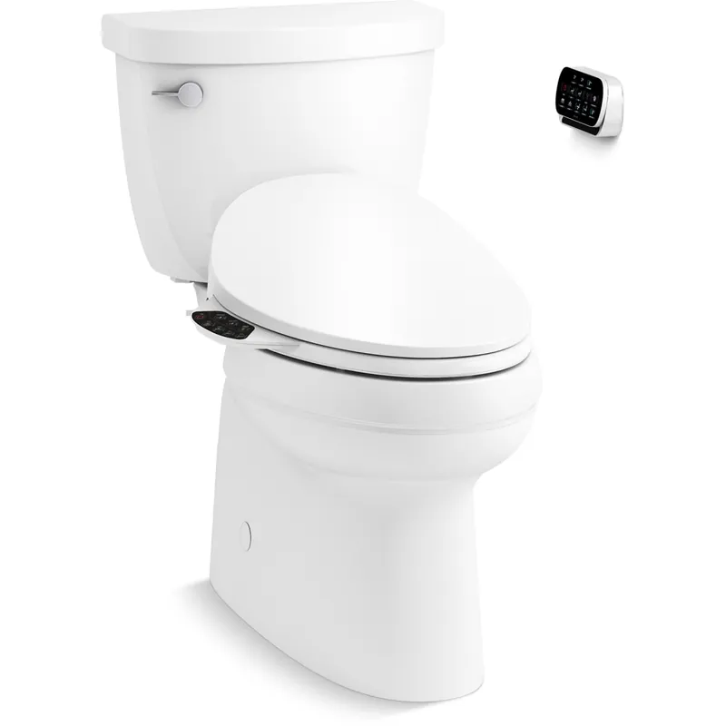 Kohler Cimmaron Two-Piece Comfort Height Elongated Toilet with Fully Skirted Trapway - Includes PureWash E750 Elongated Bidet Seat with Touchscreen Remote Control with Two Programmable User Presets, Continuously Heated Water, Front and Rear Wash Modes, Adjustable Water Temperature and Pressure, Automatically UV Light Self-Cleaning Stainless Steel Wand, Heated Seat, Warm-air Drying System, Carbon Filter, Shop Now