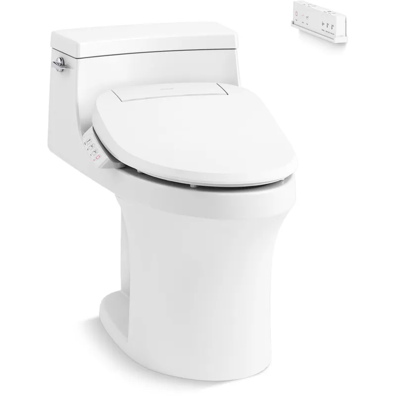 Mega Sale Kohler San Souci One-Piece Comfort Height Elongated Toilet with Concealed Trapway and Hidden Bidet Seat Cord Design - Includes PureWash E700 Elongated Bidet Seat with Heated Seat, Automatically UV Light Self-Cleaning Wand, Handheld Remote, Adjustable Water Position and Pressure, Adjustable Water Temperature, Quiet-Close Lid, Quiet-Release Hinges, and LED Night Light
