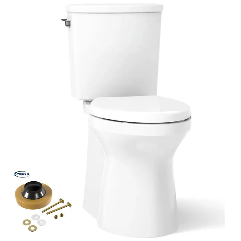 Original Kohler Irvine Comfort Height Two-Piece Elongated 1.28 GPF Toilet with Skirted Trapway, Revolution 360 and AquaPiston Flushing Technologies, Left-Hand Trip Lever and ProFlo Wax Ring and Bolt Kit