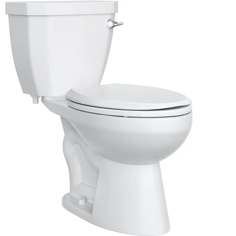 Big Sale PROFLO 1500 Series 1.28 GPF Two-Piece Round Toilet with Left Hand Trip Lever and 14" Rough In