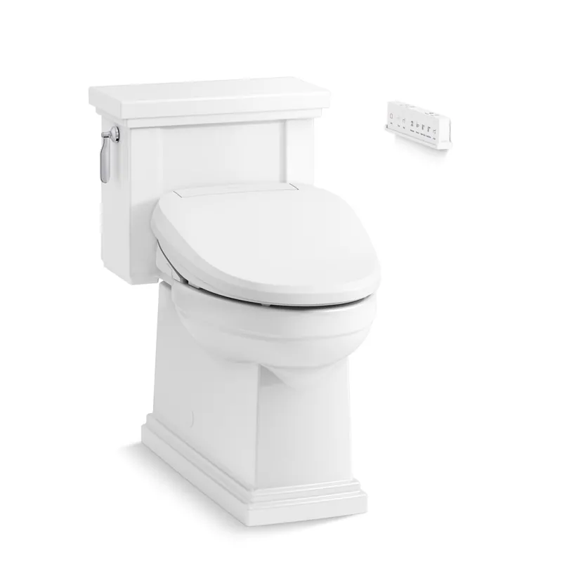Professional Grade Kohler Tresham One-Piece Compact Elongated Comfort Height Toilet with Skirted Trapway - Includes PureWash E820 Elongated Bidet Seat with Remote Control
