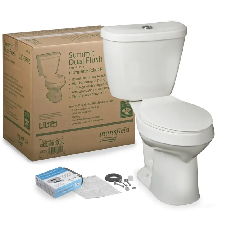 Original Mansfield Summit 1.1/1.6 GPF Dual-Flush Two-Piece Round Toilet Complete Kit