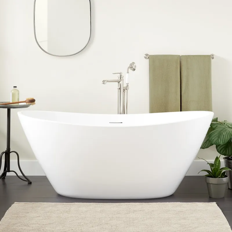 Signature Hardware Treece 66" Acrylic Freestanding Tub with Integrated Drain and Overflow and Foam Insulation Discount