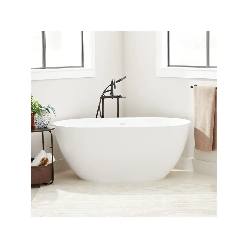 Authentic Signature Hardware Patera 66" Solid Surface Soaking Freestanding Tub with Integrated Drain and Overflow