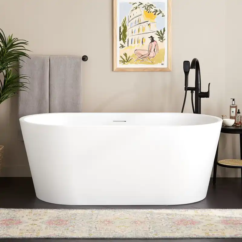 Signature Hardware Eden 63" Acrylic Soaking Freestanding Tub with Integrated Drain and Overflow and Foam Insulation Instant Buy