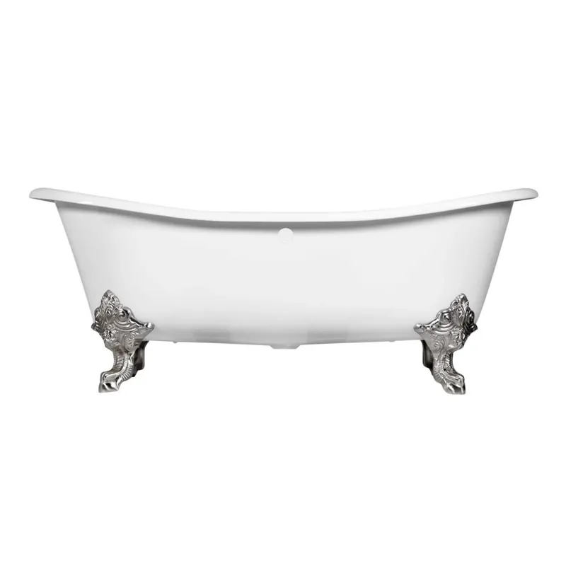 Instant Buy Signature Hardware Lena 72" Cast Iron Soaking Clawfoot Tub with Pre-Drilled Overflow Hole and 7" Rim Holes - Less Drain