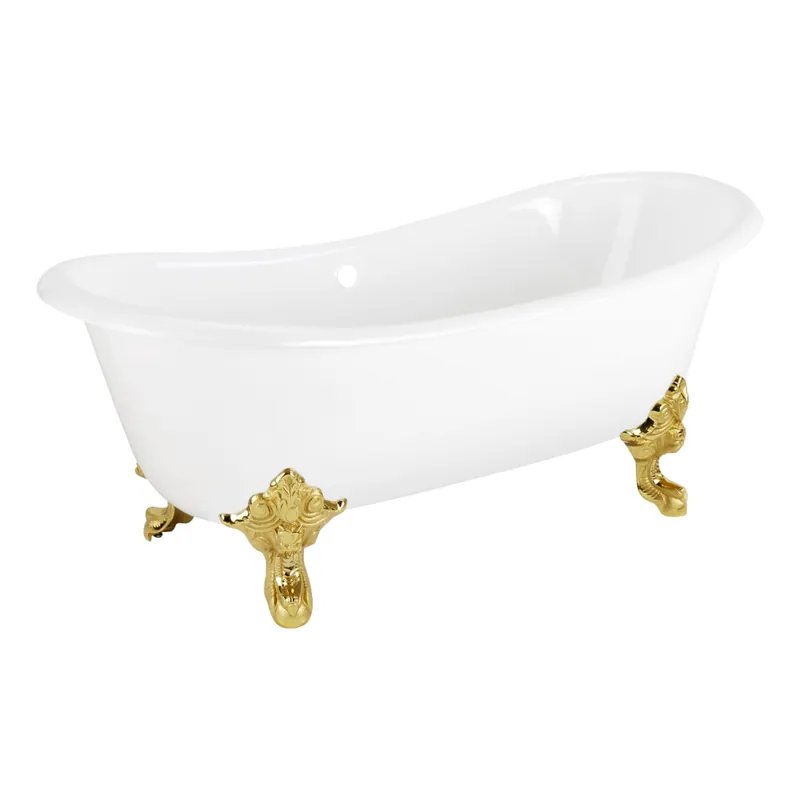Signature Hardware Lena 67" Cast Iron Soaking Clawfoot Tub with Pre-Drilled Overflow Hole - Less Drain High Quality