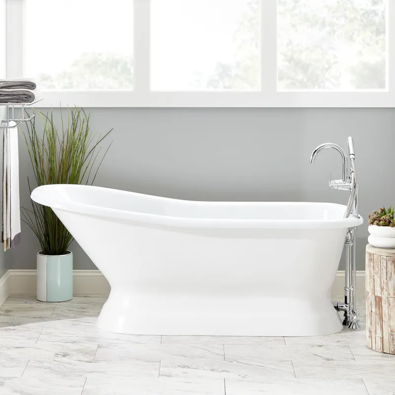 Authentic Signature Hardware Jude 66" Cast Iron Soaking Freestanding Tub with Pre-Drilled Overflow Hole and Tap Deck - Less Drain
