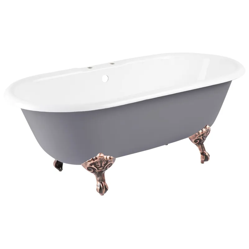 Next Day Delivery Signature Hardware Sanford 66" Dark Gray Cast Iron Soaking Clawfoot Tub with Pre-Drilled Overflow Hole and 7" Rim Holes - Less Drain