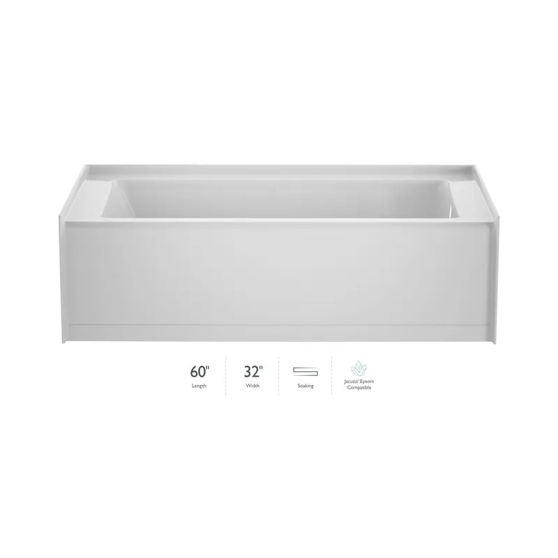 Affordable Jacuzzi Signature 60" Three Wall Alcove Acrylic Soaking Tub with Right Drain and Overflow