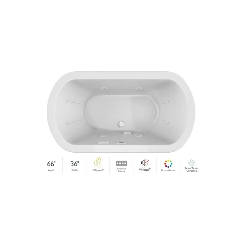 Wholesale Jacuzzi Duetta 66" Drop-In Whirlpool Bathtub with Center Drain, Whisper+ and Chromatherapy