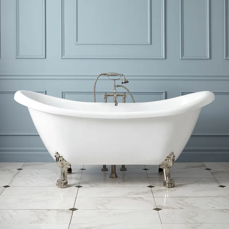 Signature Hardware Rosalind 63" Acrylic Soaking Clawfoot Tub with Included Overflow Drain, Lion Paw Feet and Rolled Rim Price Drop