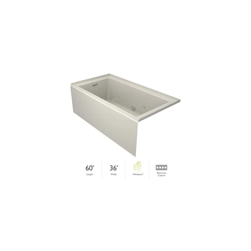 Trending Jacuzzi Linea 60" x 36" Three Wall Alcove Acrylic Skirted Whirlpool Tub with Right Drain - Less Drain Assembly and Overflow