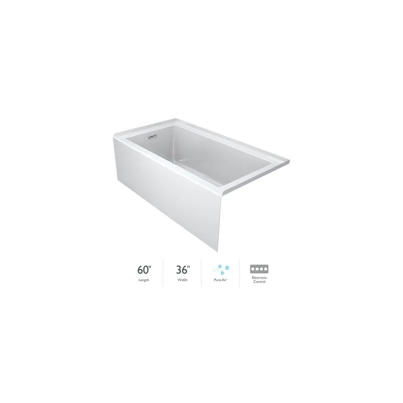 Express Delivery Jacuzzi Linea 60" x 36" Three Wall Alcove Acrylic Skirted Air Tub with Left Drain and Pure Air Technology - Less Drain Assembly and Overflow