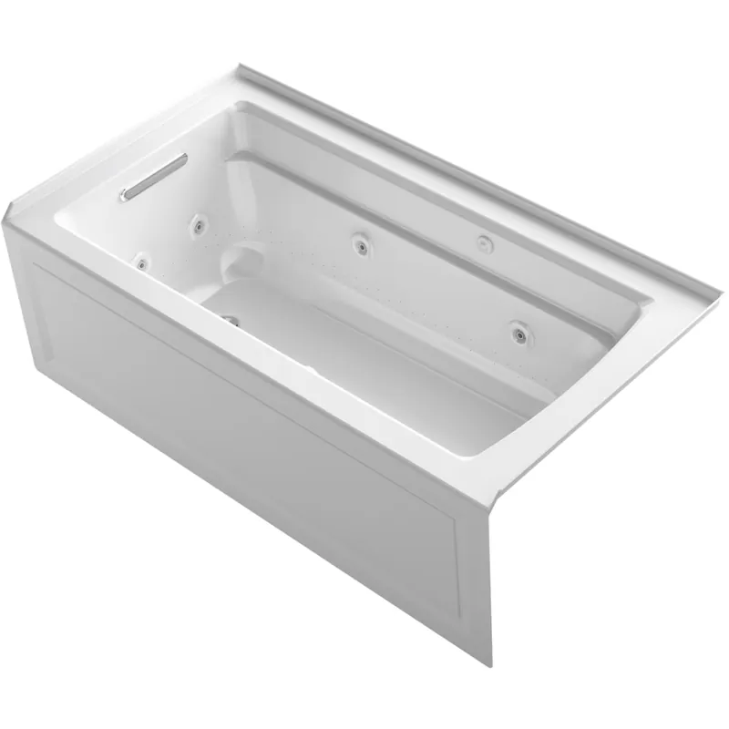 Worldwide Shipping Kohler Archer 60" Three Wall Alcove Acrylic Air/Whirlpool Tub with Right Drain and Overflow - Comfort Depth Design