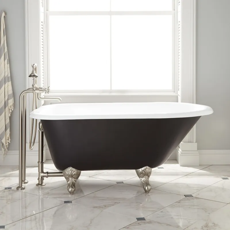 Signature Hardware Miya 54" Black Cast Iron Soaking Clawfoot Tub with Included Overflow Drain and Tap Deck Seasonal Sale