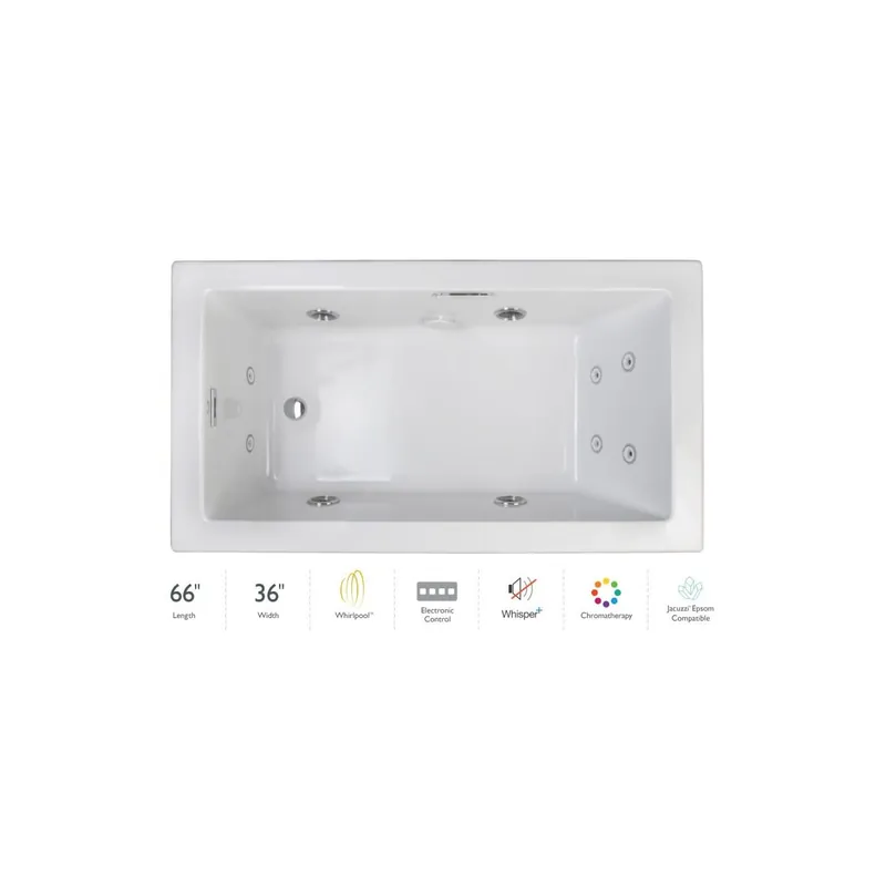 Jacuzzi Elara 66" Drop-In Whirlpool Bathtub with Left Drain, Whisper+ Technology™, and Chromatherapy Buy Today
