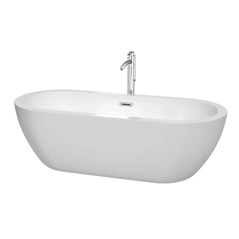 Limited Time Wyndham Collection Soho 72" Free Standing Acrylic Soaking Tub with Center Drain, Drain Assembly, and Overflow - Includes Floor Mounted Tub Filler with Hand Shower