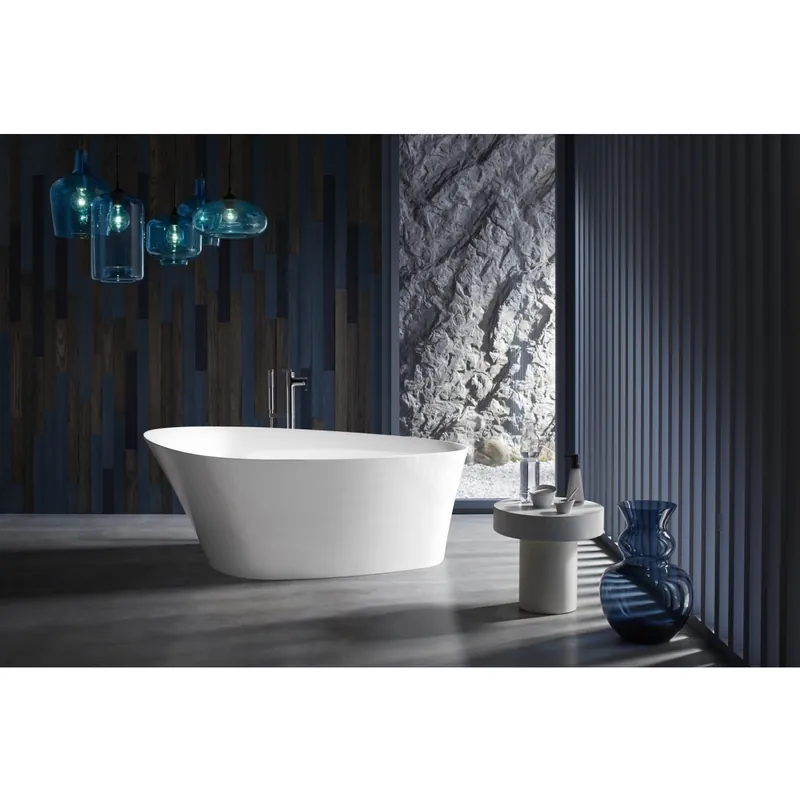 Kohler Veil 66" Freestanding Soaking Bathtub with Composed Floor Mount Tub Filler and Center Drain Instant Buy