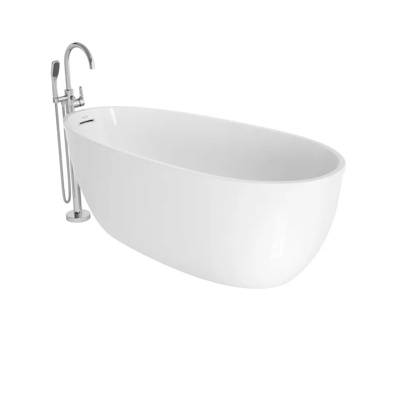 Jacuzzi Stretto 59" Free Standing Acrylic Soaking Tub with Reversible Drain, Drain Assembly, and Overflow - Includes Floor Mounted Tub Filler with Hand Shower Free Returns