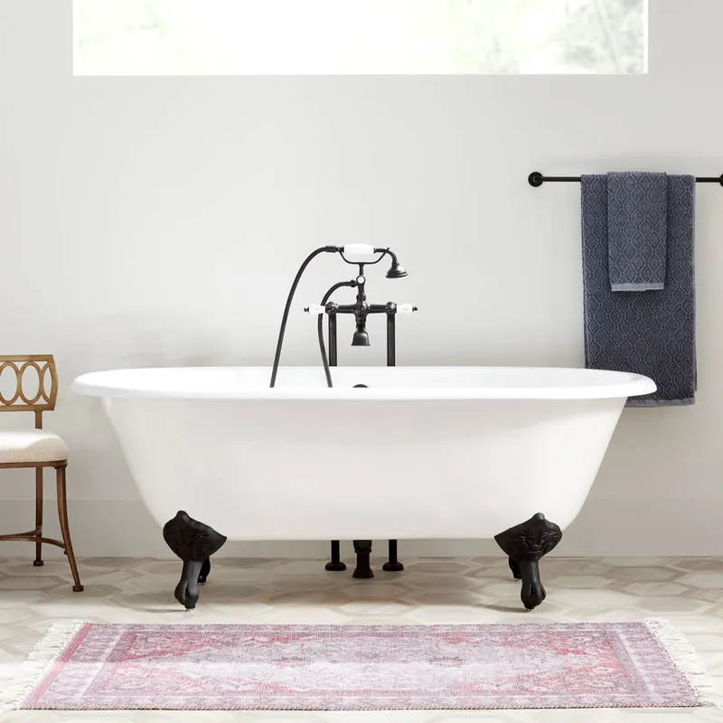 Signature Hardware Sanford 60" Cast Iron Soaking Clawfoot Tub with Included Overflow Drain and Rolled Rim Direct From Manufacturer