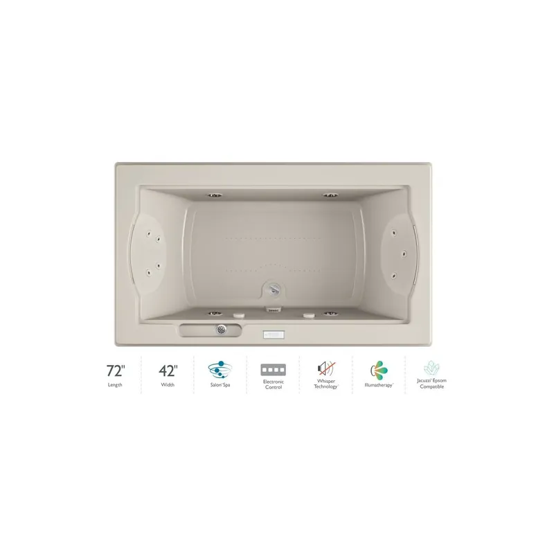 Jacuzzi 72" x 42" Fuzion Drop-In Luxury Salon Spa Bathtub with 11 Jets, Luxury Controls, Illumatherapy, Heater, Center Drain and Right Pump - Integrated Drain Assembly Included Limited Offer