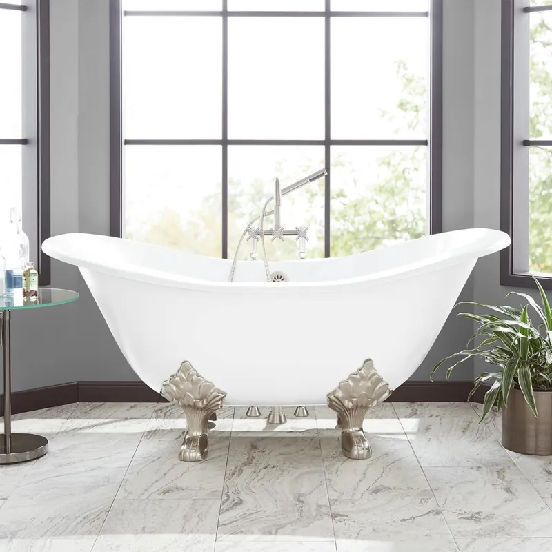 Signature Hardware Arabella 72" Cast Iron Soaking Clawfoot Tub with Included Overflow Drain and 7" Rim Holes Brand New
