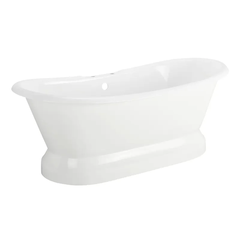 Signature Hardware Frayser 71" Cast Iron Soaking Double Slipper Pedestal Freestanding Tub with Tap Deck, 7" Rim Holes, and Drain Kit Clearance