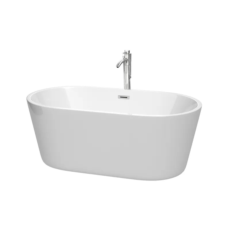 Limited Edition Wyndham Collection Carissa 60" Free Standing Acrylic Soaking Tub with Center Drain, Drain Assembly, and Overflow - Includes Floor Mounted Tub Filler with Hand Shower