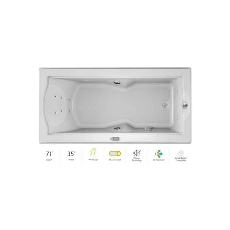 Jacuzzi 72" x 36" Fuzion Drop In Luxury Whirlpool Bathtub with 14 Jets, LCD Controls, Illumatherapy, Heater, Right Drain and Left Pump - Integrated Drain Assembly Included Grab Now
