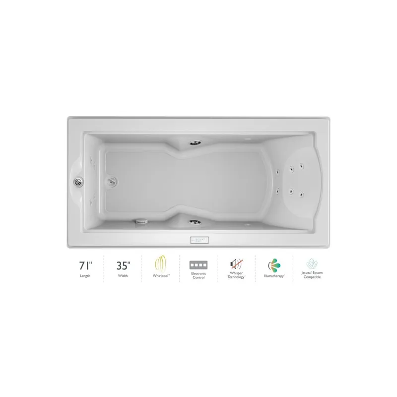Jacuzzi 72" x 36" Fuzion Drop In Luxury Whirlpool Bathtub with 14 Jets, Luxury Controls, Illumatherapy, Heater, Left Drain and Right Pump - Integrated Drain Assembly Included Don’t Miss Out