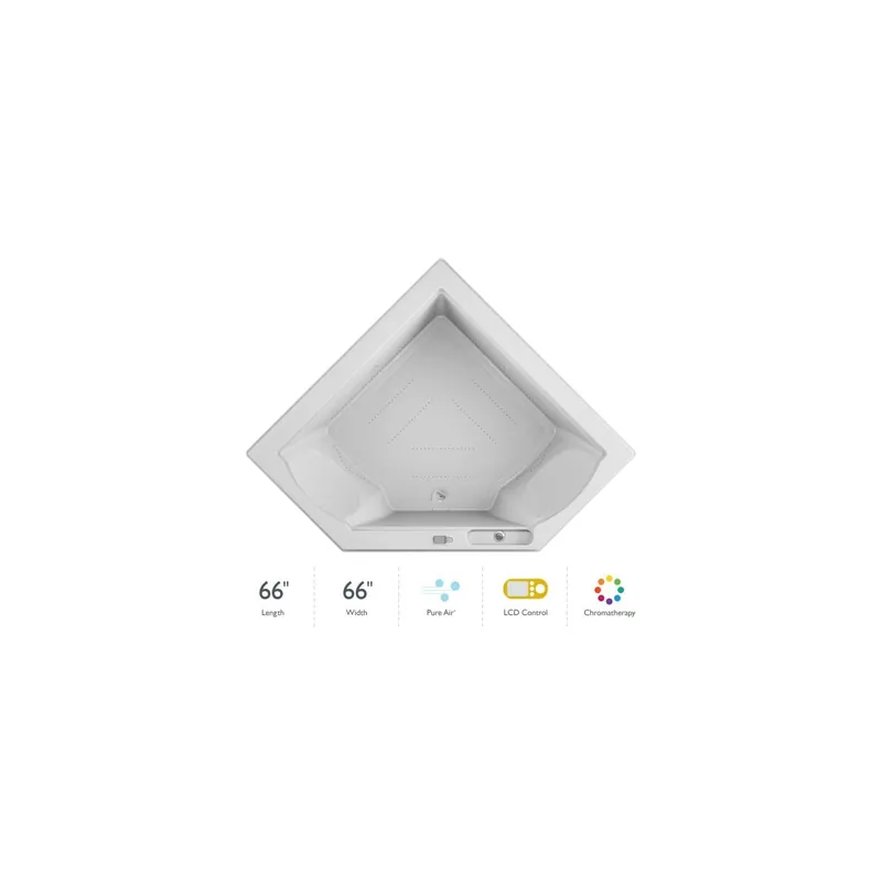 Jacuzzi 66" x 66" Fuzion Drop In Corner Luxury Pure Air®; Bathtub with LCD Controls, Chromatherapy - Integrated Drain Assembly Included Modern