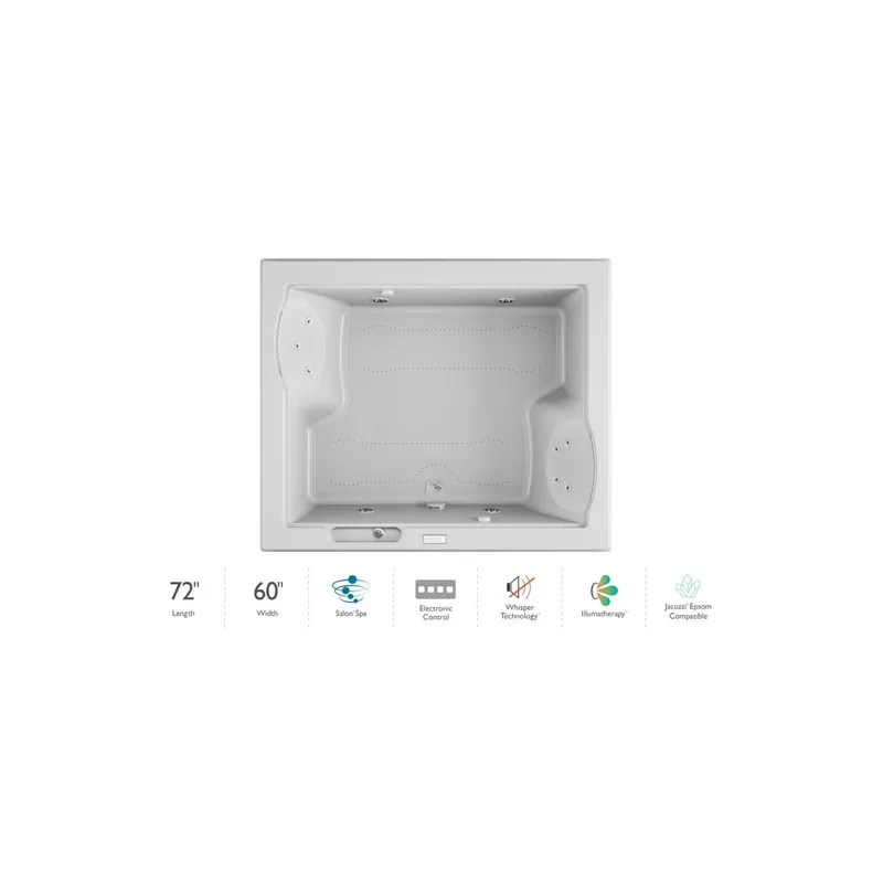 Time-Limited Jacuzzi 72" x 60" Fuzion Drop In Luxury Salon Spa Bathtub with 15 Jets, Luxury Controls, Illumatherapy, Heater, Center Drain and Right Pump - Integrated Drain Assembly Included