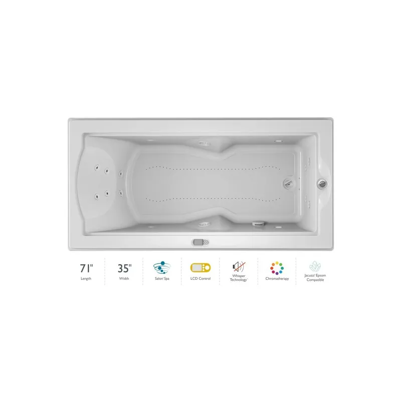 Jacuzzi 72" x 36" Fuzion Drop In Luxury Salon Spa Bathtub with 14 Jets, LCD Controls, Chromatherapy, Heater, Right Drain and Left Pump - Integrated Drain Assembly Included Best Choice