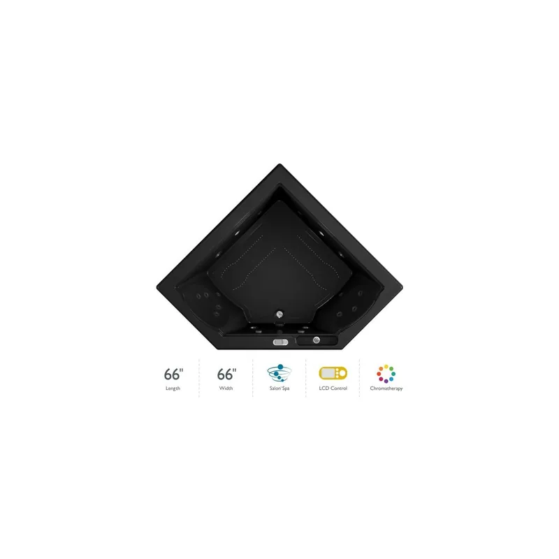 Flash Sale Jacuzzi 66" x 66" Fuzion Drop In Corner Luxury Salon Spa Bathtub with 15 Jets, LCD Controls, Chromatherapy, Heater - Integrated Drain Assembly Included