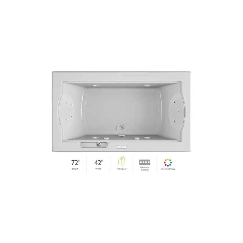 Jacuzzi 72" x 42" Fuzion Drop In Luxury Whirlpool Bathtub with 14 Jets, Luxury Controls, Chromatherapy, Heater, Center Drain and Right Pump - Integrated Drain Assembly Included Super Sale