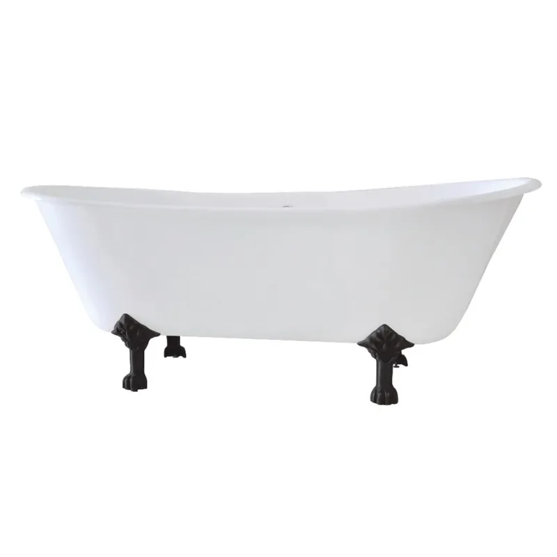 Instant Buy Kingston Brass Aqua Eden 67" Clawfoot Cast Iron Soaking Tub with Front Drain, Overflow and Predrilled Faucet Holes