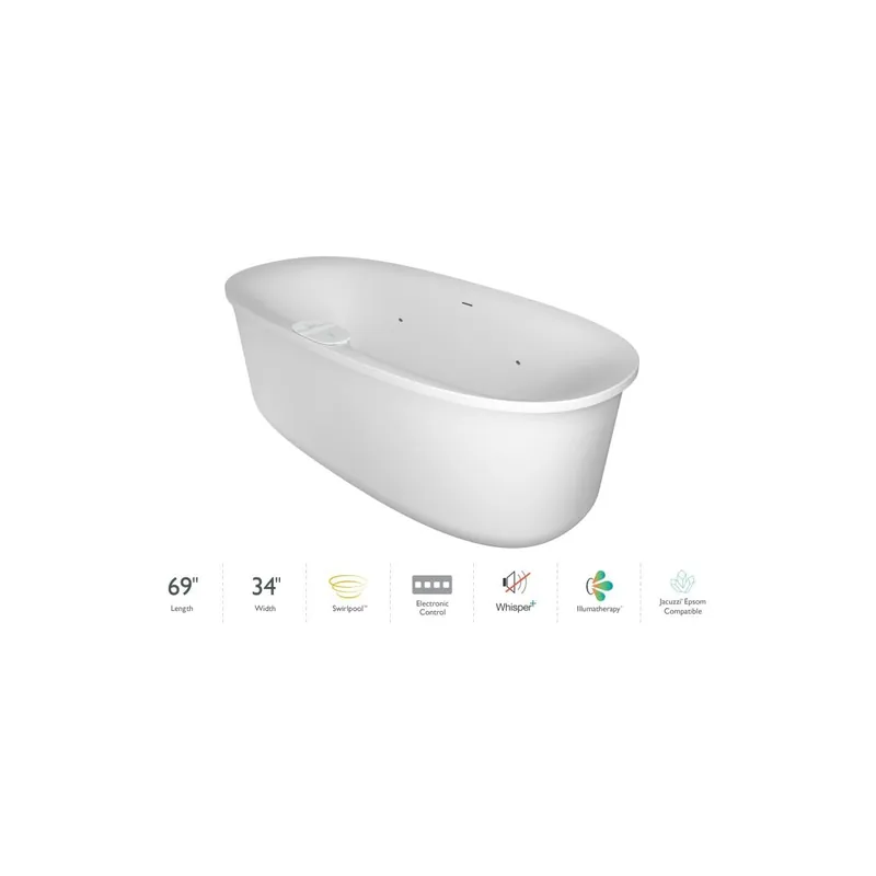 Jacuzzi Arga 69" Free Standing Acrylic Swirlpool™ Experience Tub with Center Drain, Drain Assembly and Overflow Best Seller