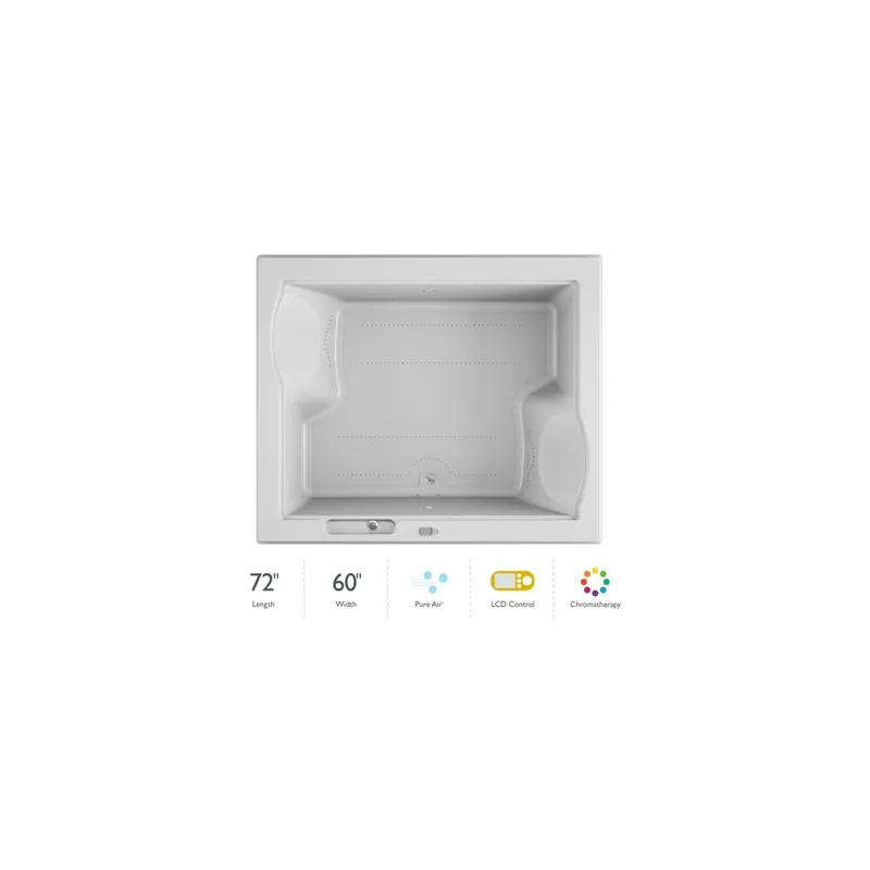 Genuine Jacuzzi 72" x 60" Fuzion Drop In Luxury Pure Air®; Bathtub with LCD Controls, Chromatherapy, Center Drain and Right Blower - Integrated Drain Assembly Included