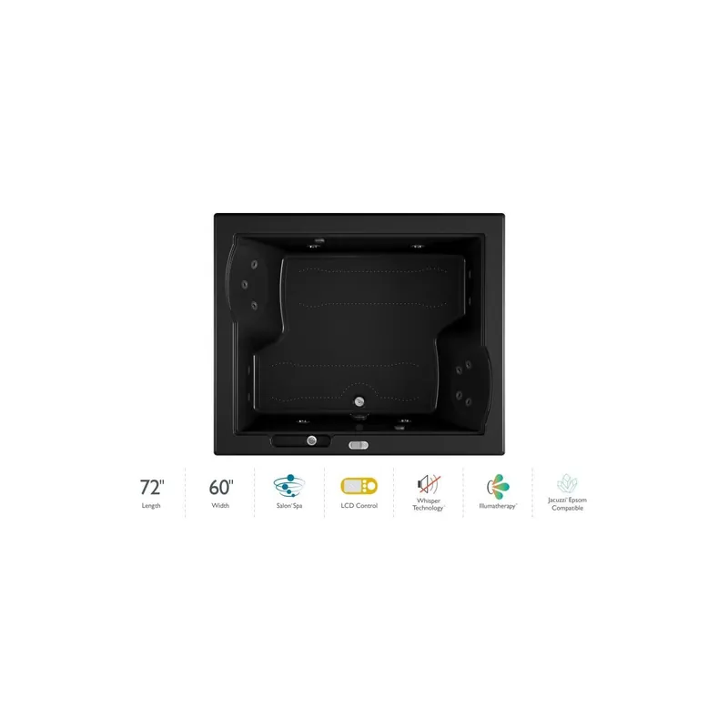 Time-Limited Jacuzzi 72" x 60" Fuzion Drop In Luxury Salon Spa Bathtub with 15 Jets, LCD Controls, Illumatherapy, Heater, Center Drain and Right Pump - Integrated Drain Assembly Included