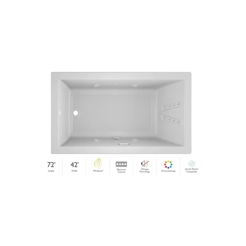 Limited Edition Jacuzzi 72" x 42" Solna™ Drop-In/Undermount Luxury Whirlpool Bathtub with Luxury Controls, Chromatherapy, Whisper Technology™, Heater and Left Drain