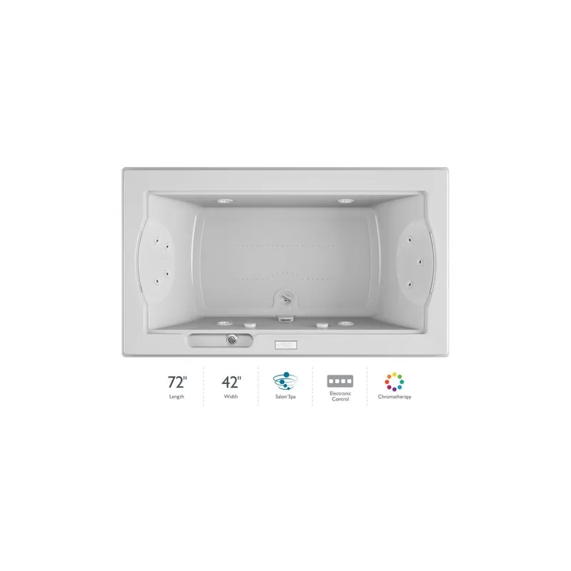 Jacuzzi 72" x 42" Fuzion Drop-In Luxury Salon Spa Bathtub with 11 Jets, Luxury Controls, Chromatherapy, Heater, Center Drain and Right Pump - Integrated Drain Assembly Included Final Sale