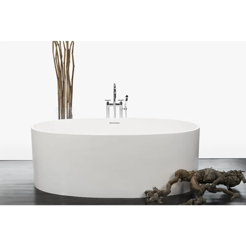 WETSTYLE Be Collection 66" Free Standing WETMAR BiO Composite Soaking Tub with Left Orientation, Center Drain Assembly, and Overflow Less Trim One Day Deal