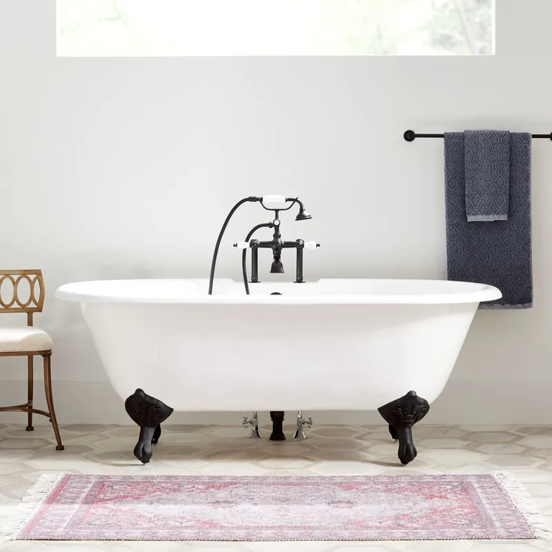 Budget Signature Hardware Sanford 66" Cast Iron Soaking Clawfoot Tub with Included Overflow Drain and 7" Rim Holes