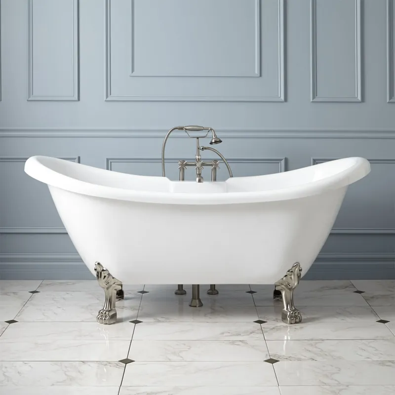 High Quality Signature Hardware Rosalind 69" Acrylic Soaking Clawfoot Tub with Included Overflow Drain, Lion Paw Feet and Tap Deck