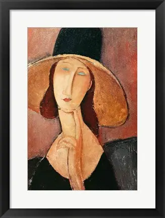 Trending Portrait of Jeanne Hebuterne in a large hat, c.1918-19 by Amedeo Modigliani - 34x25 \\/ Framed Art