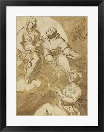 While Supplies Last Saint Francis Interceding with the Virgin on Behalf of a Female Saint by Juan Martín Cabezalero - 34x25 \\/ Framed Art