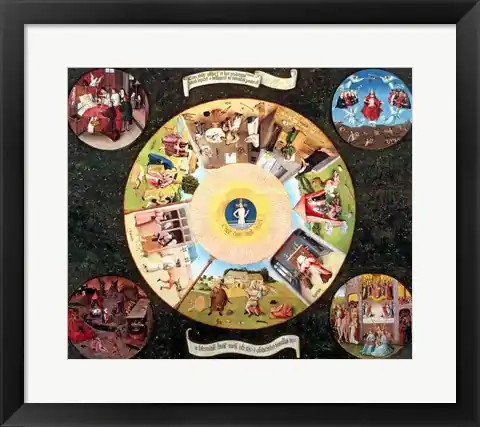 Last Chance Tabletop of the Seven Deadly Sins and the Four Last Things by Hieronymus Bosch - 14x18 \\/ Framed Art